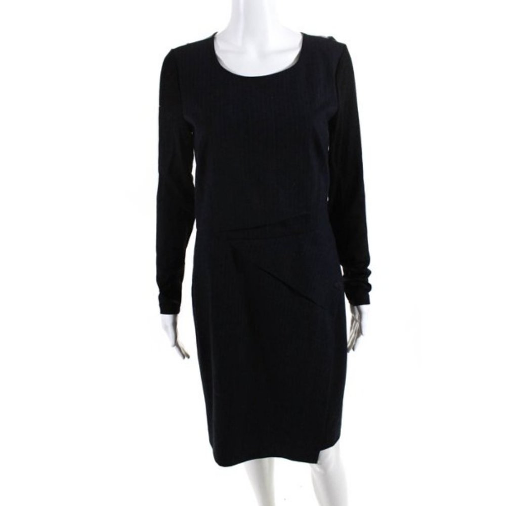 NWT DKNY Women Crew Neck Long Slv Striped Pencil Dress Blue Sz 6 #114
